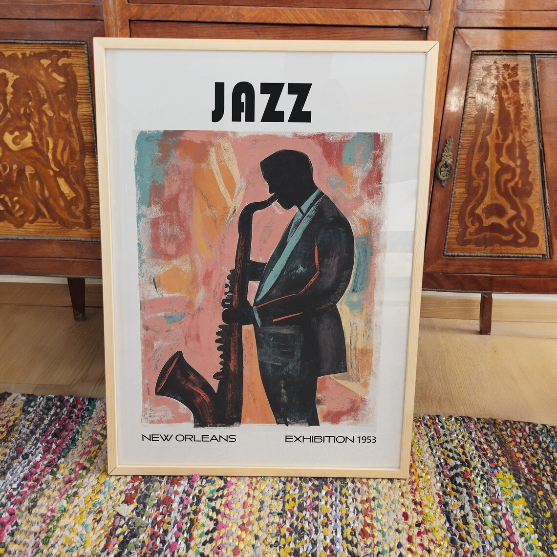 Jazz New Orleans 1953 Saxophonist Exhibition Mid Century Music Poster - Image 3