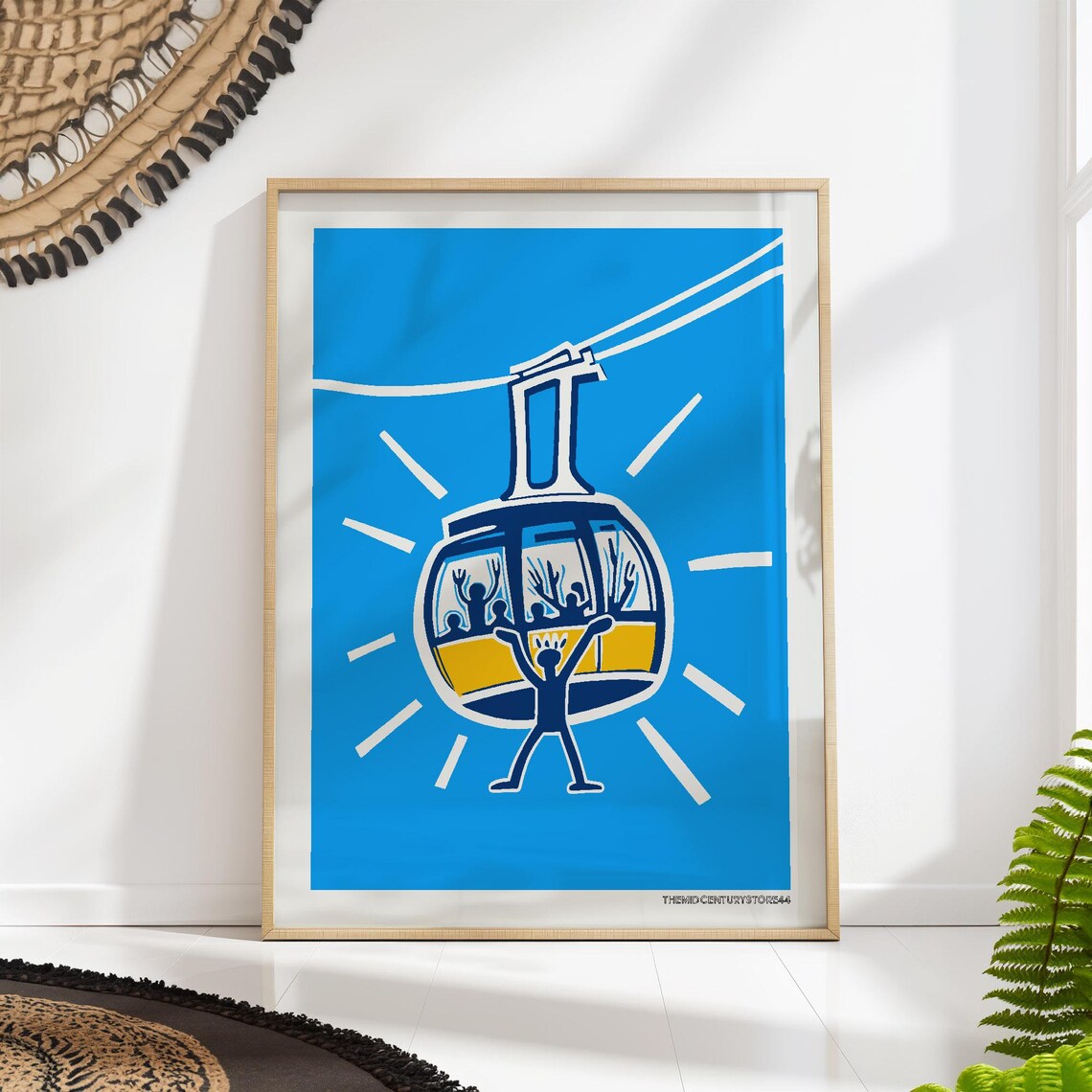 Joyful Cable Car Ski Print, Mid-Century Winter Poster