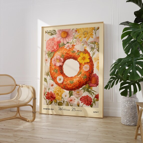 Retro Donut Kitchen Print William Morris Botanical Wall Art Cooking Decor Printed On Luxury Paper