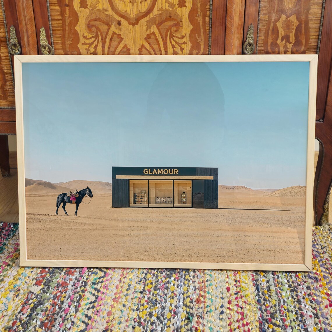 Surreal Desert Glamour Boutique With Horse Minimalist Landscape Poster - Image 3