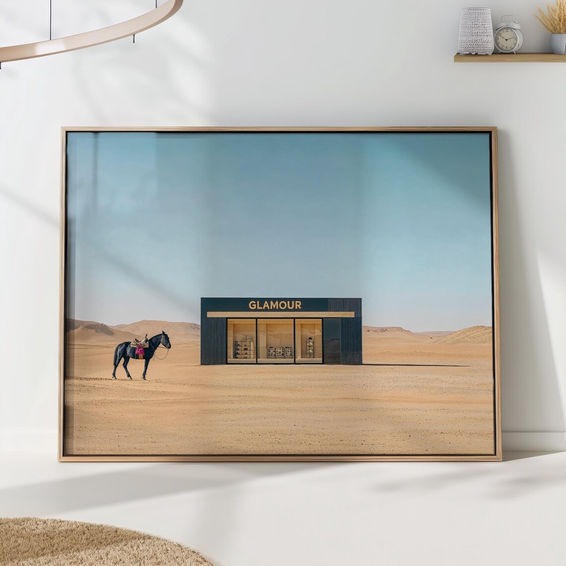 Surreal Desert Glamour Boutique With Horse Minimalist Landscape Poster