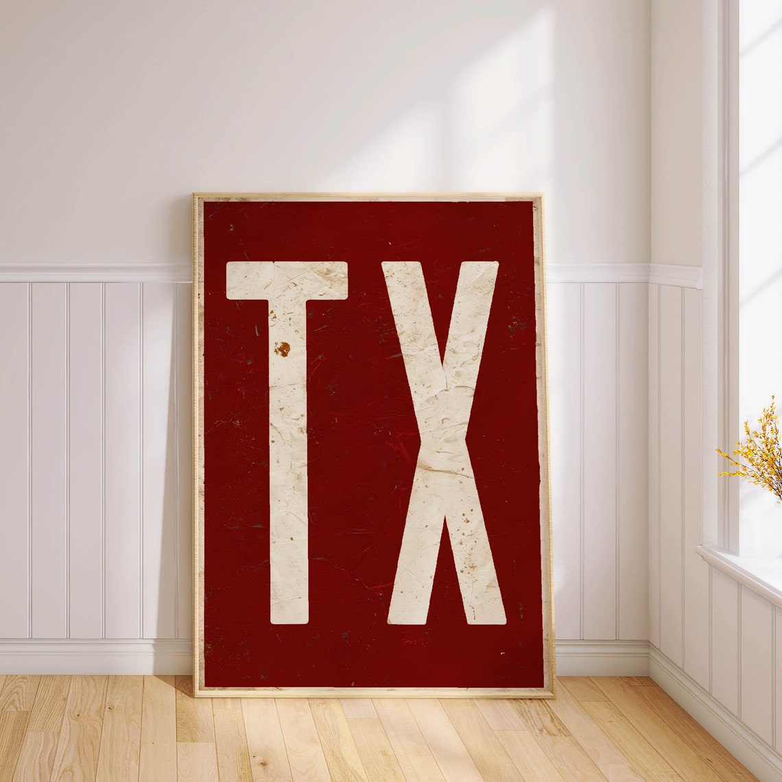 Distressed TX Texas Letters Vintage Red State Sign Wall Poster