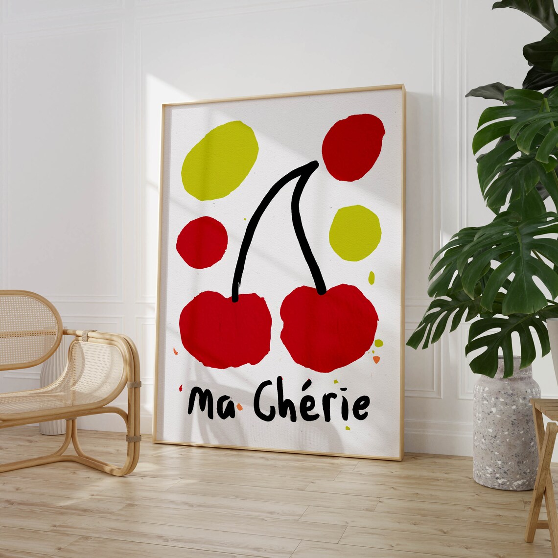 Ma Cherie Hand-Drawn Cherry Art in Bold French-Inspired Style Poster - Image 2