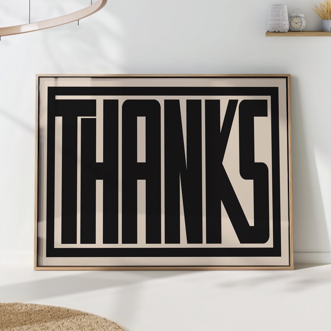 Thanks Typography Print Minimalist Modern Word Art Gratitude Wall Decor Gift For Customer