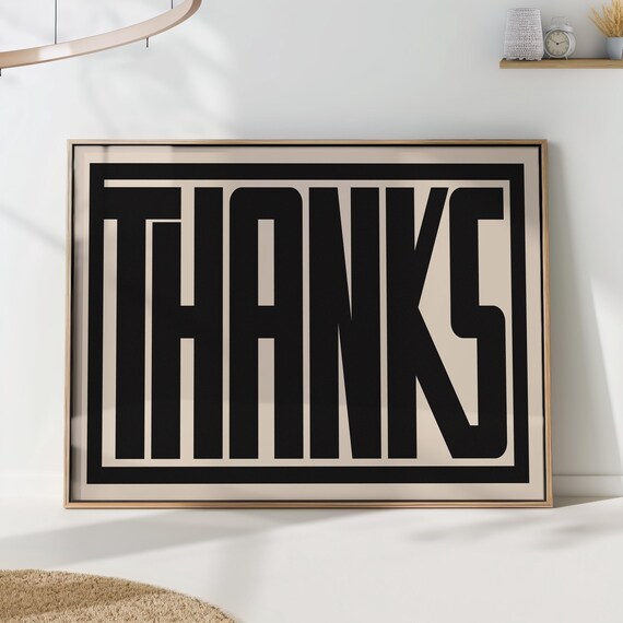 Thanks Typography Print Minimalist Modern Word Art Gratitude Wall Decor Gift For Customer