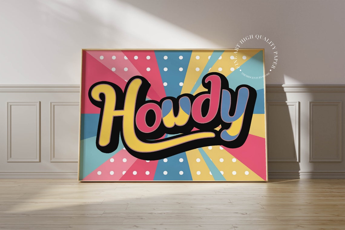 Howdy Retro Pop Art Typography Colorful Rainbow Sunburst Poster - Image 3