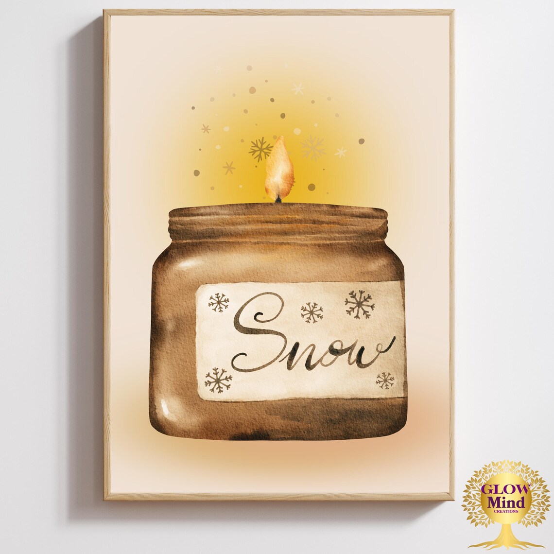 Vintage Snow Candle Art Print, Cozy Winter Decor - Image 2