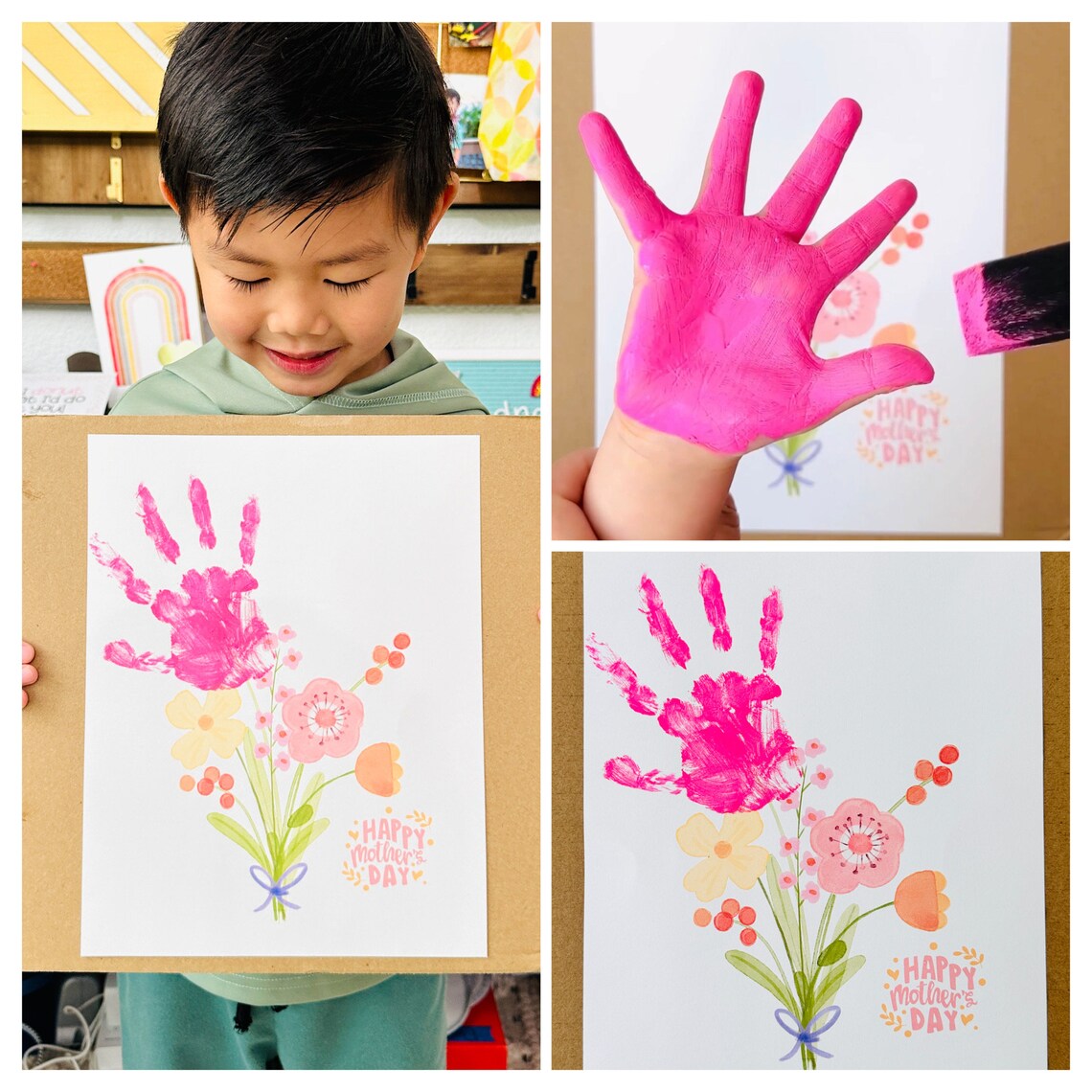 Mother's Day Flower Handprint Art, Floral Poster - Image 3