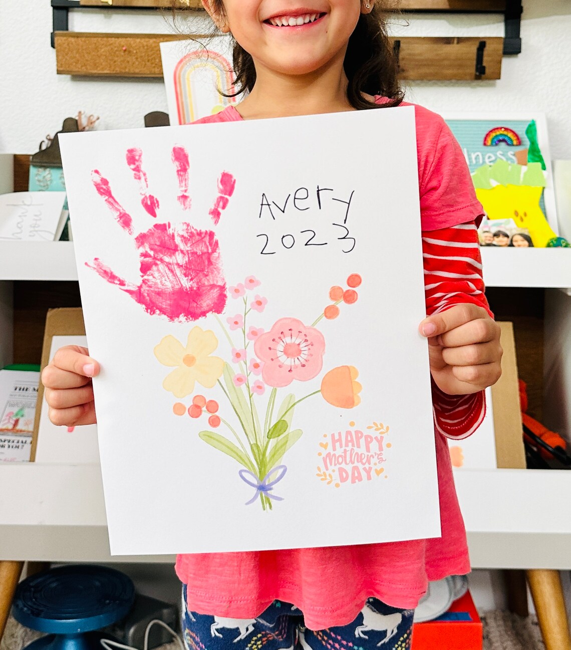 Mother's Day Flower Handprint Art, Floral Poster - Image 2