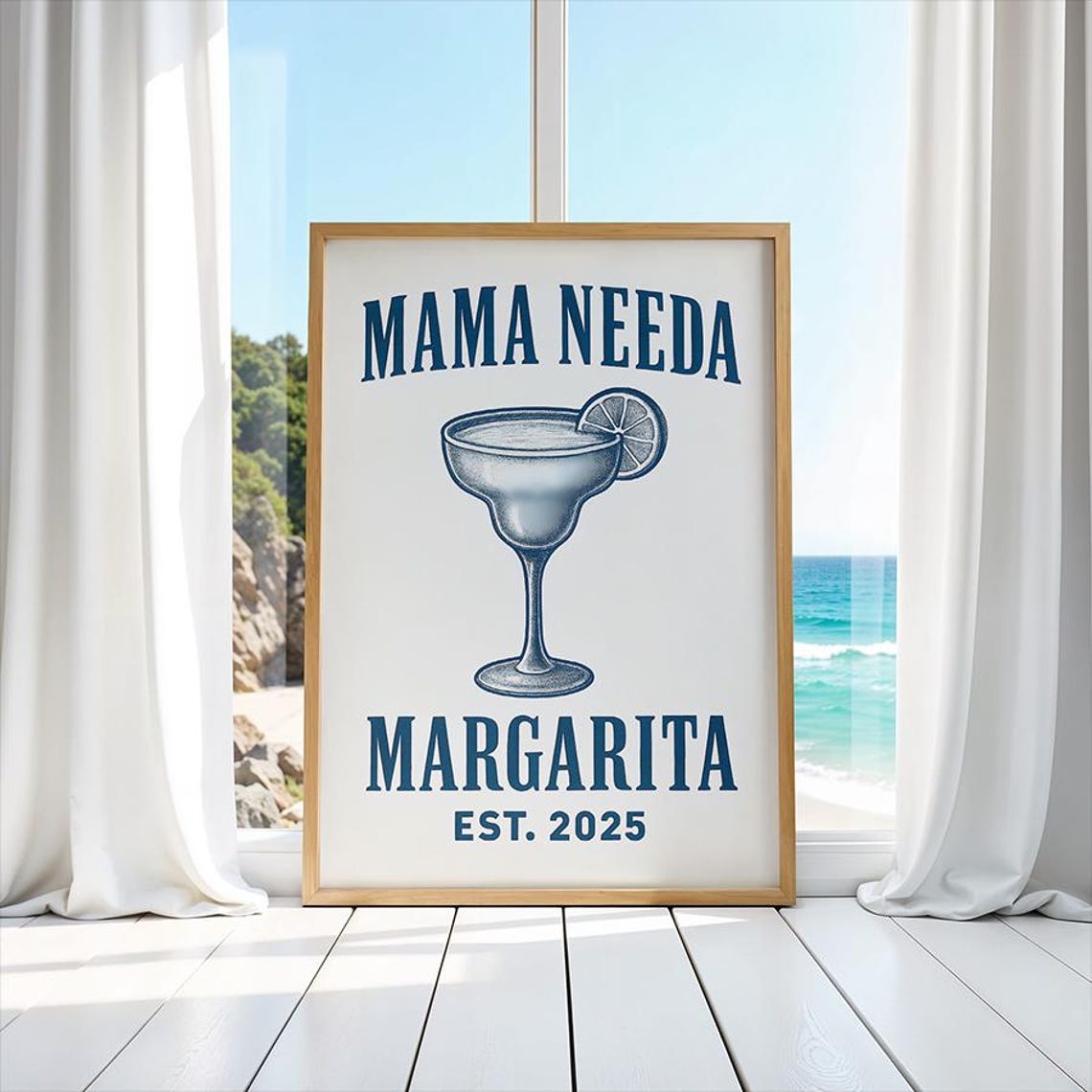 Mama Needa Margarita Est 2025 Navy Cocktail Bar Cart Art Poster
