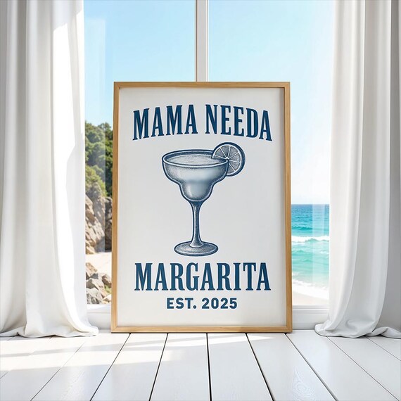 Mama Needa Margarita Est 2025 Navy Cocktail Bar Cart Art Poster
