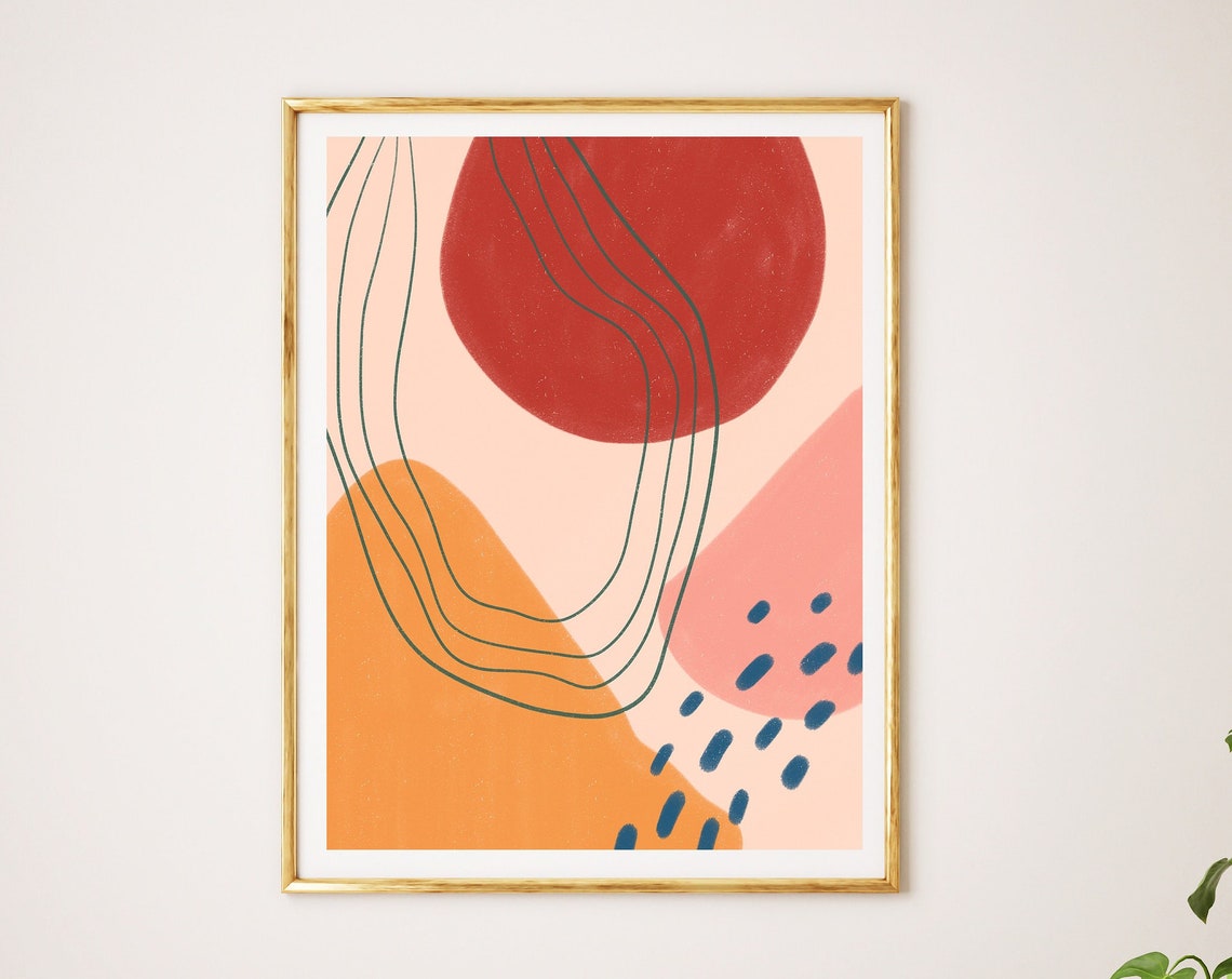 Bold Rust Orange Shapes With Teal Lines Abstract Boho Poster