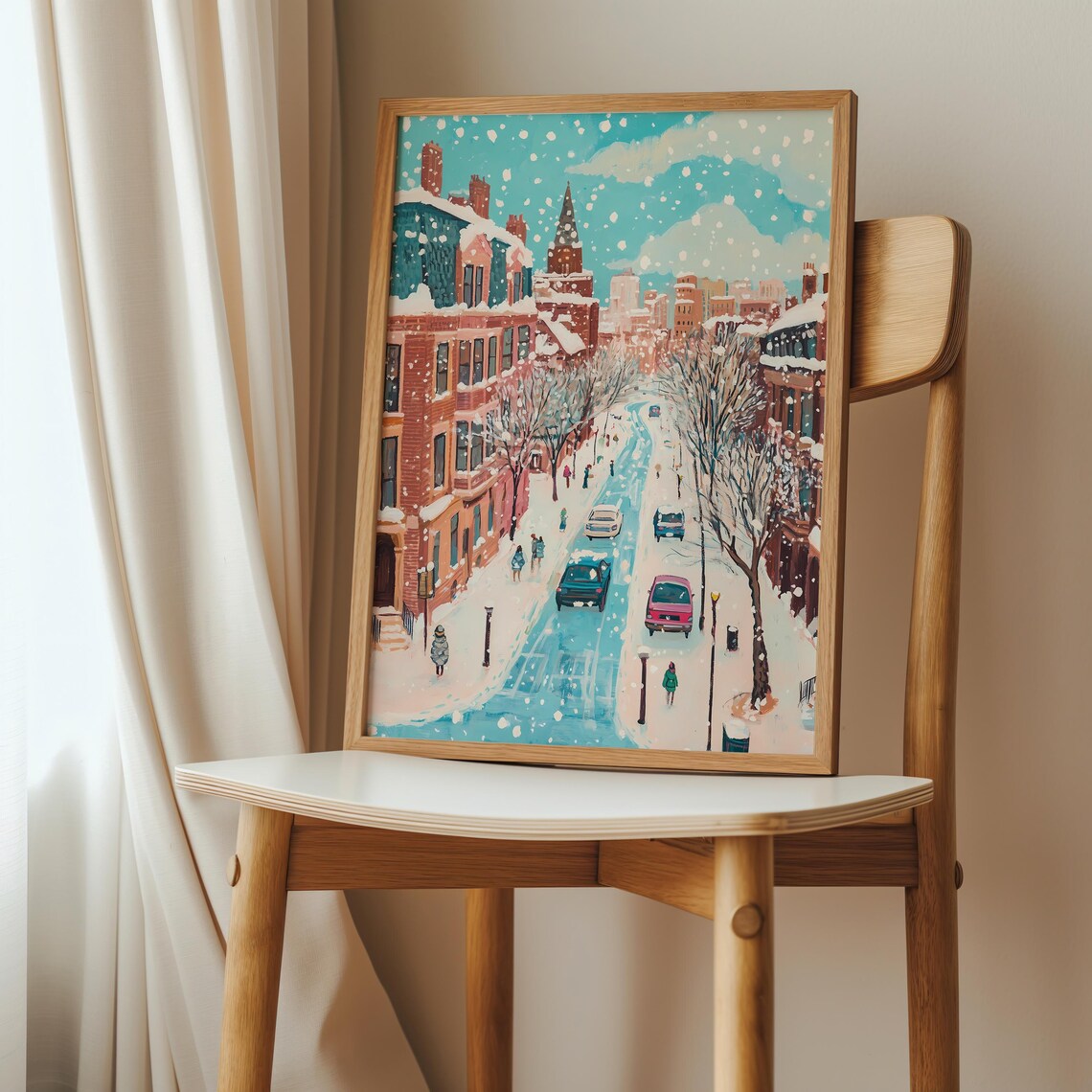 Vintage Boston Snowy Brownstone Street Christmas Town Poster - Image 2