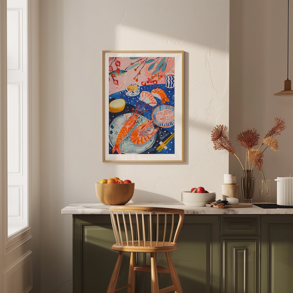 Japanese Sushi Shrimp Seafood Flatlay Cute Pink Kitchen Art Poster - Image 4