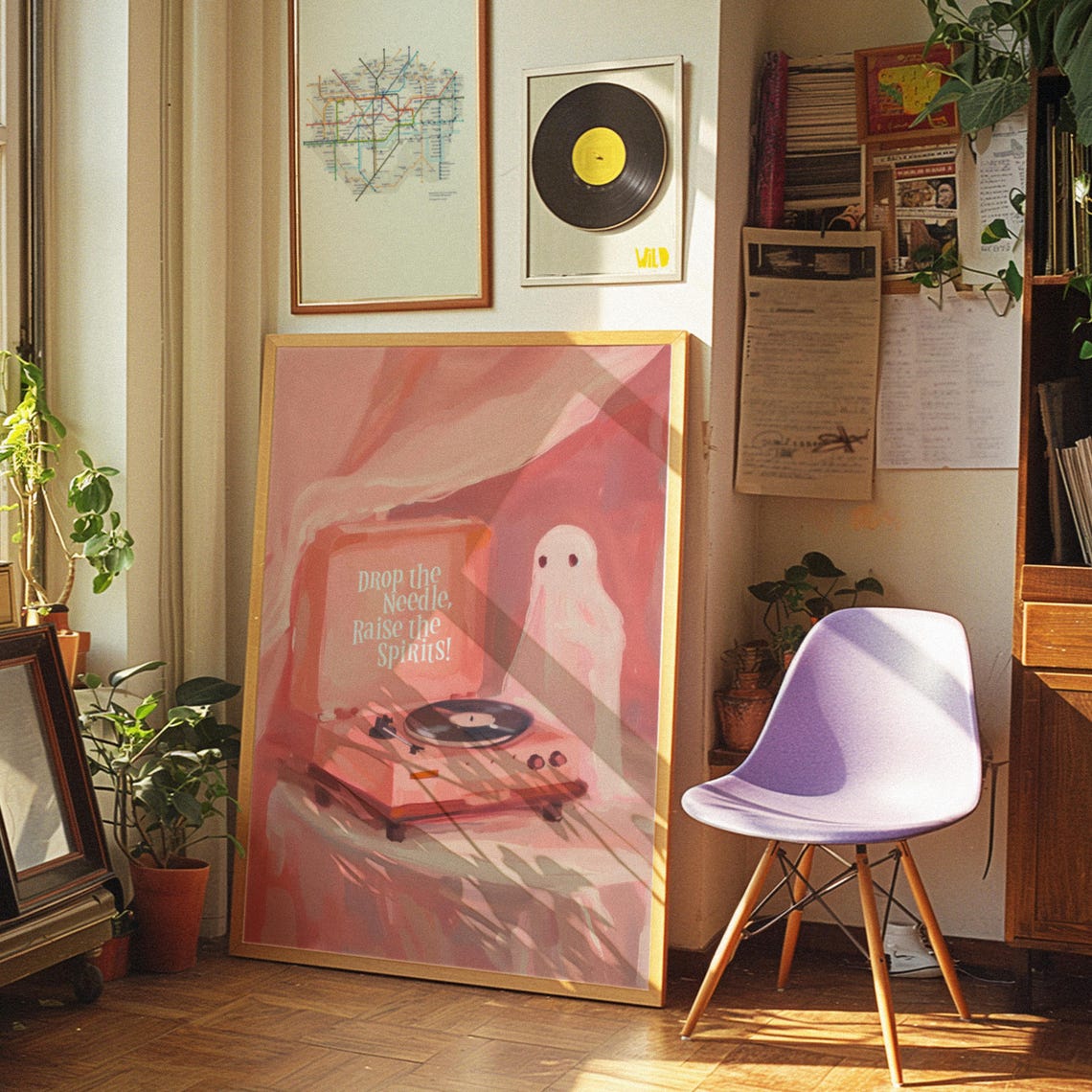 Drop The Needle Ghost Record Player Pink Halloween Music Poster - Image 3
