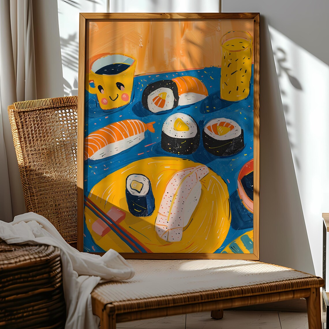 Cute Pink Sushi and Shrimps Japanese Art Print - Image 3