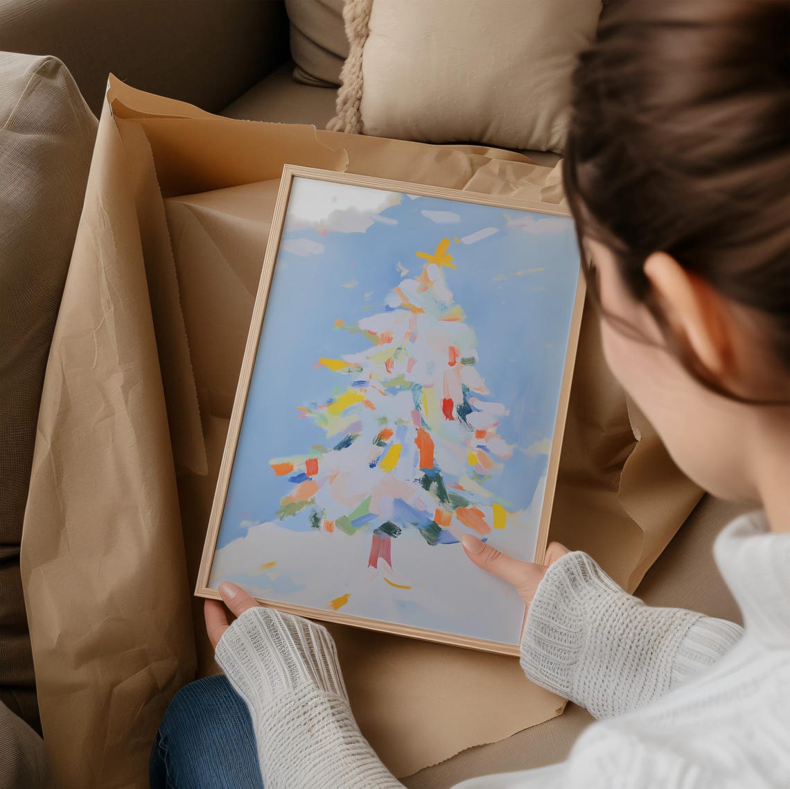 Pastel Blue Abstract Christmas Tree with Confetti Strokes Poster - Image 2