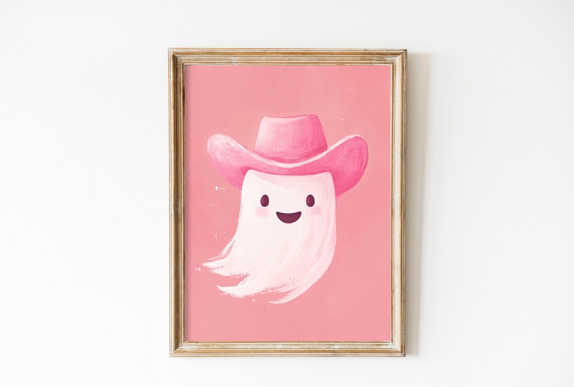 Cute Cowboy Ghost Pink Halloween Funny Western Spooky Poster