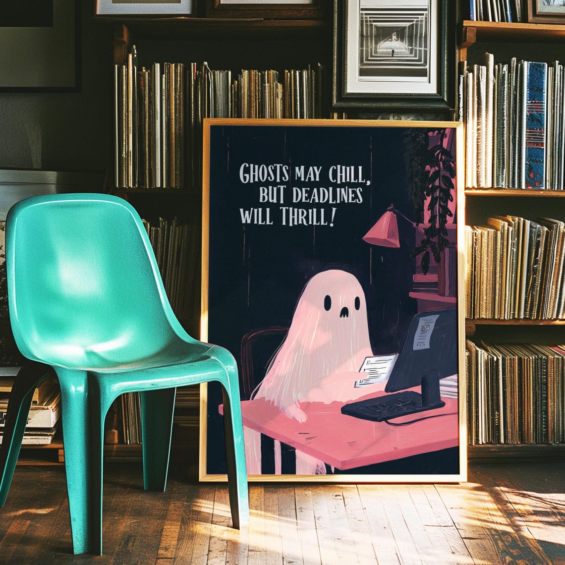 Ghosts May Chill But Deadlines Will Thrill Pink Ghost Art Poster - Image 3