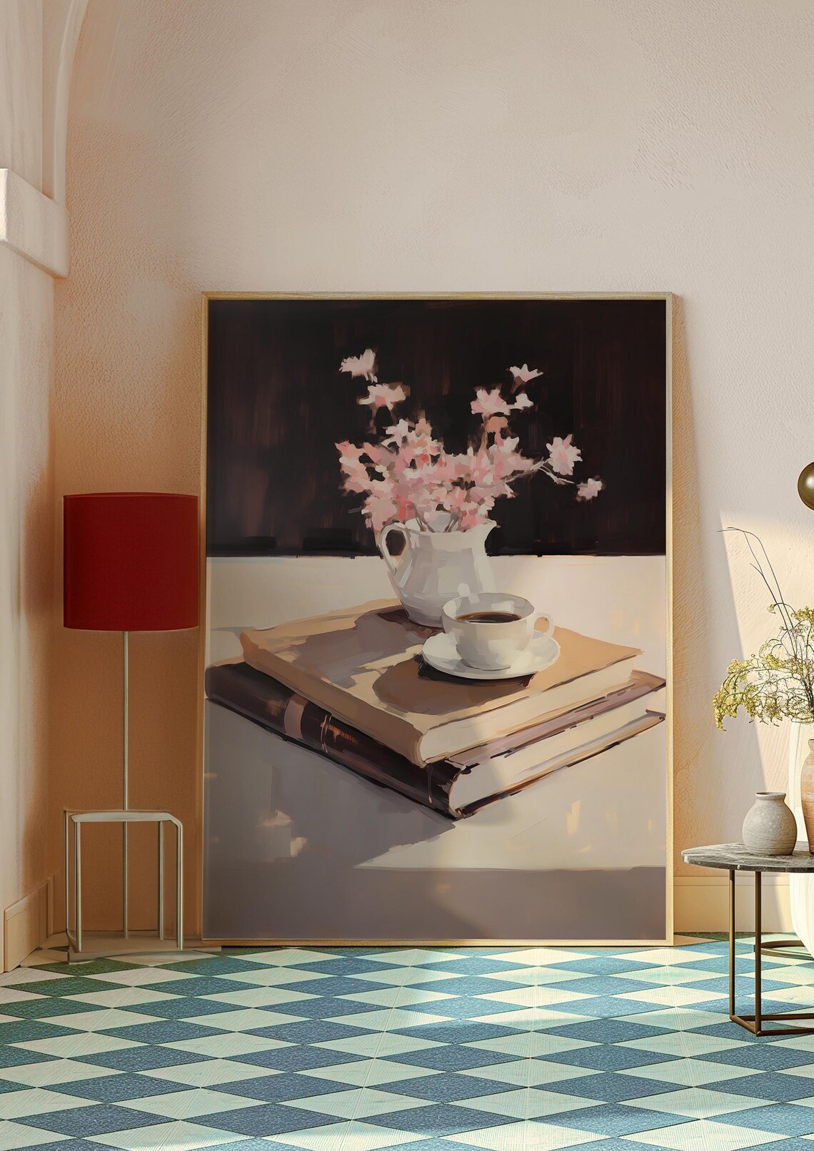 Coffee And Books Art Print, Floral Pastel Decor - Image 2