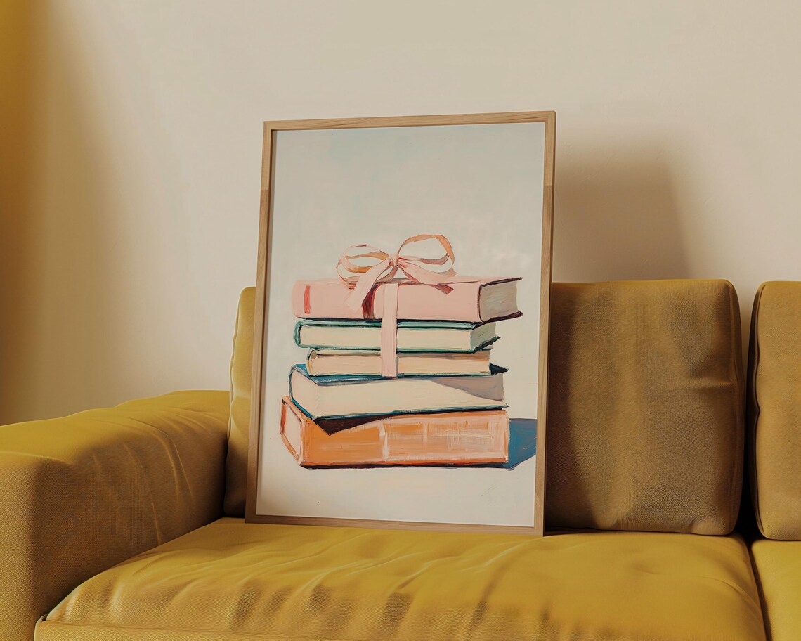 Book Lover Print, Pink Bow Pastel Apartment Aesthetic - Image 3