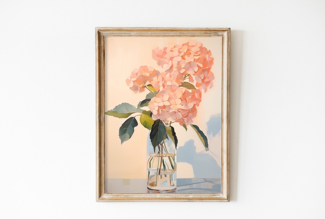 Hydrangea Painting Vintage Flower Print, Danish Pastel