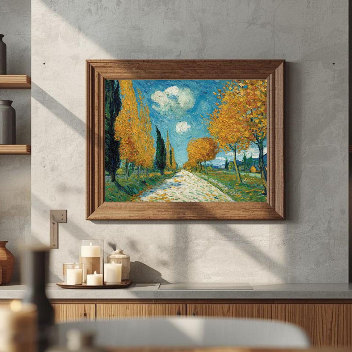 Golden Tree Lined Avenue Van Gogh Style Impressionist Fall Poster
