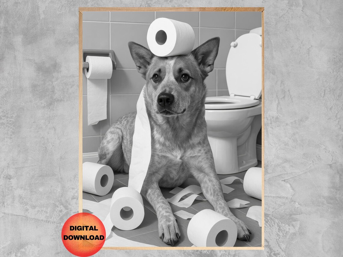 Red Heeler Bathroom Wall Art, Funny Dog Poster