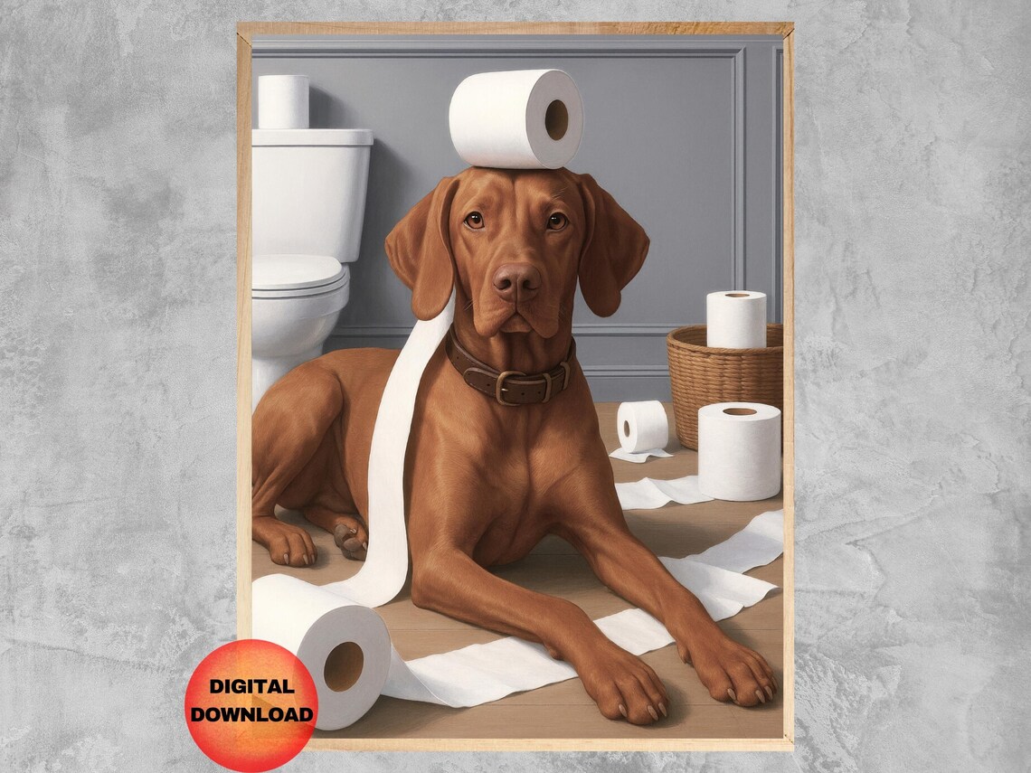 Vizsla Toilet Paper Poster, Funny Bathroom Wall Art