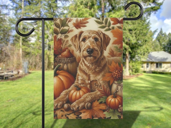 Wheaten Terrier Fall Garden Flag Autumn Halloween Yard Vintage Cottage Core Pumpkin House Custom Front Dog Banner