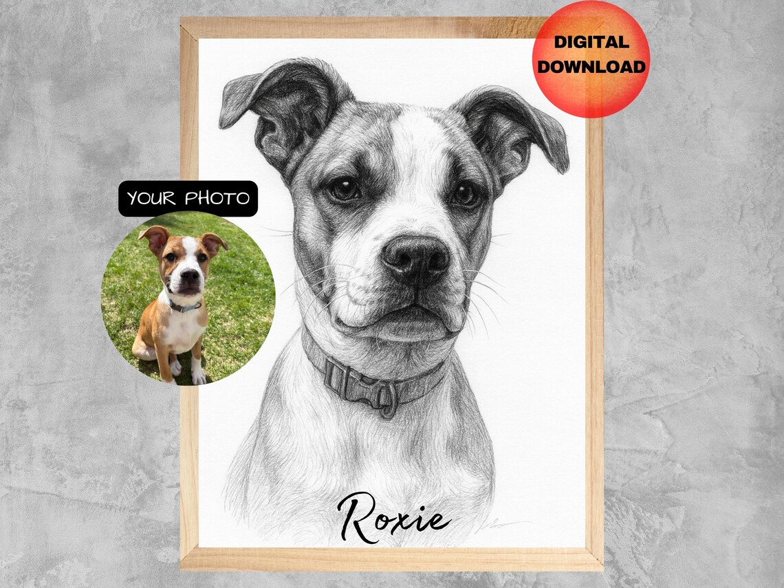 Custom Pencil Sketch Pet Portrait From Your Photo Dog Memorial Poster