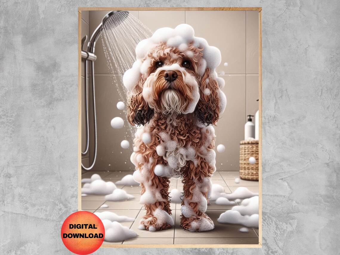 Cavapoo Bathroom Wall Art, Funny Dog Humor Print