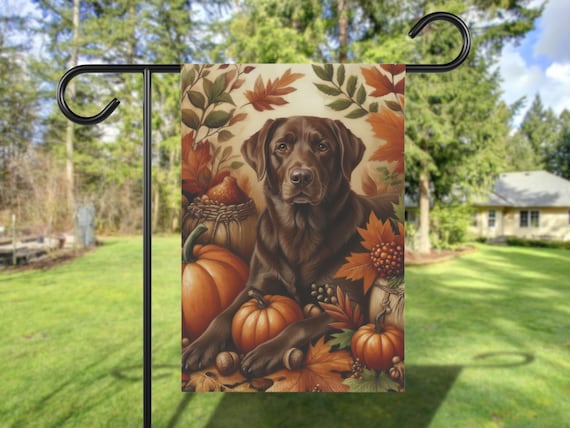 Chocolate Lab Fall Garden Flag Autumn Labrador Halloween Yard Vintage Cottage Core Pumpkin House Custom Front Dog Banner