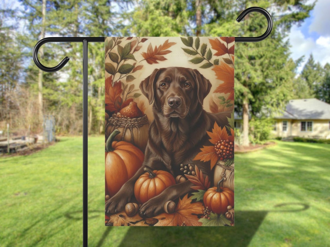 Chocolate Labrador Autumn Pumpkin Garden Flag Fall Yard Print