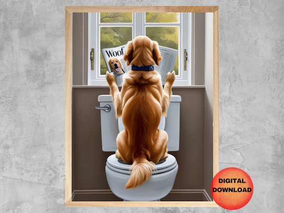 Golden Retriever Toilet Wall Art Funny Bathroom Print Pet Dog Lover Mom Gift