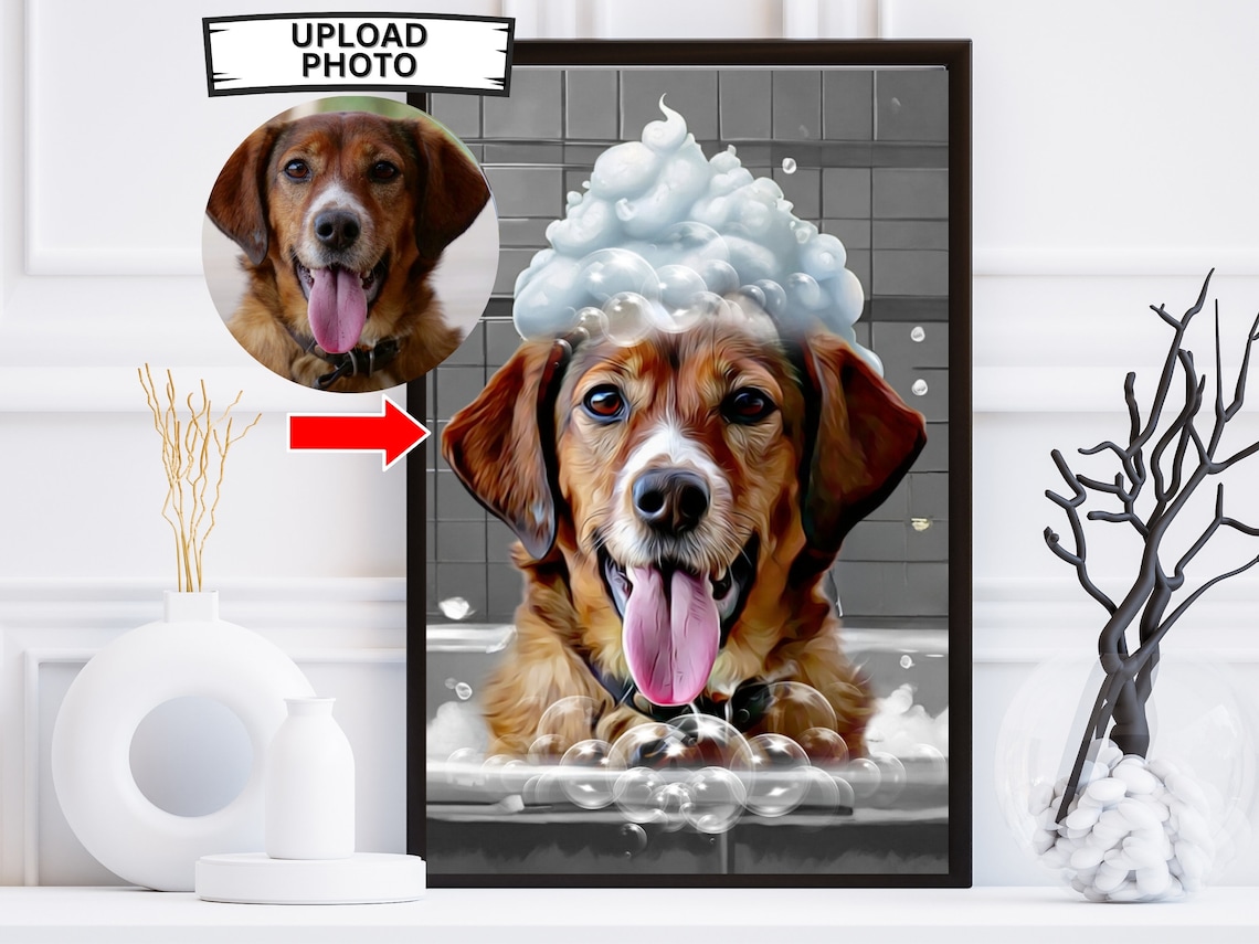 Custom Dog Art Using Photo, Funny Bathroom Art Print
