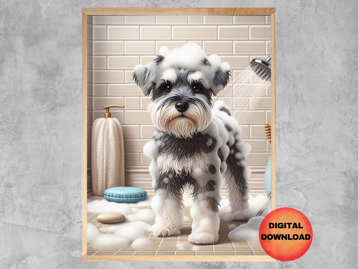 Mini Schnauzer Bathroom Wall Art, Pet Humor Poster