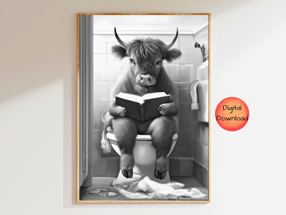 Scottish Highland Cow Bathroom Humor Poster