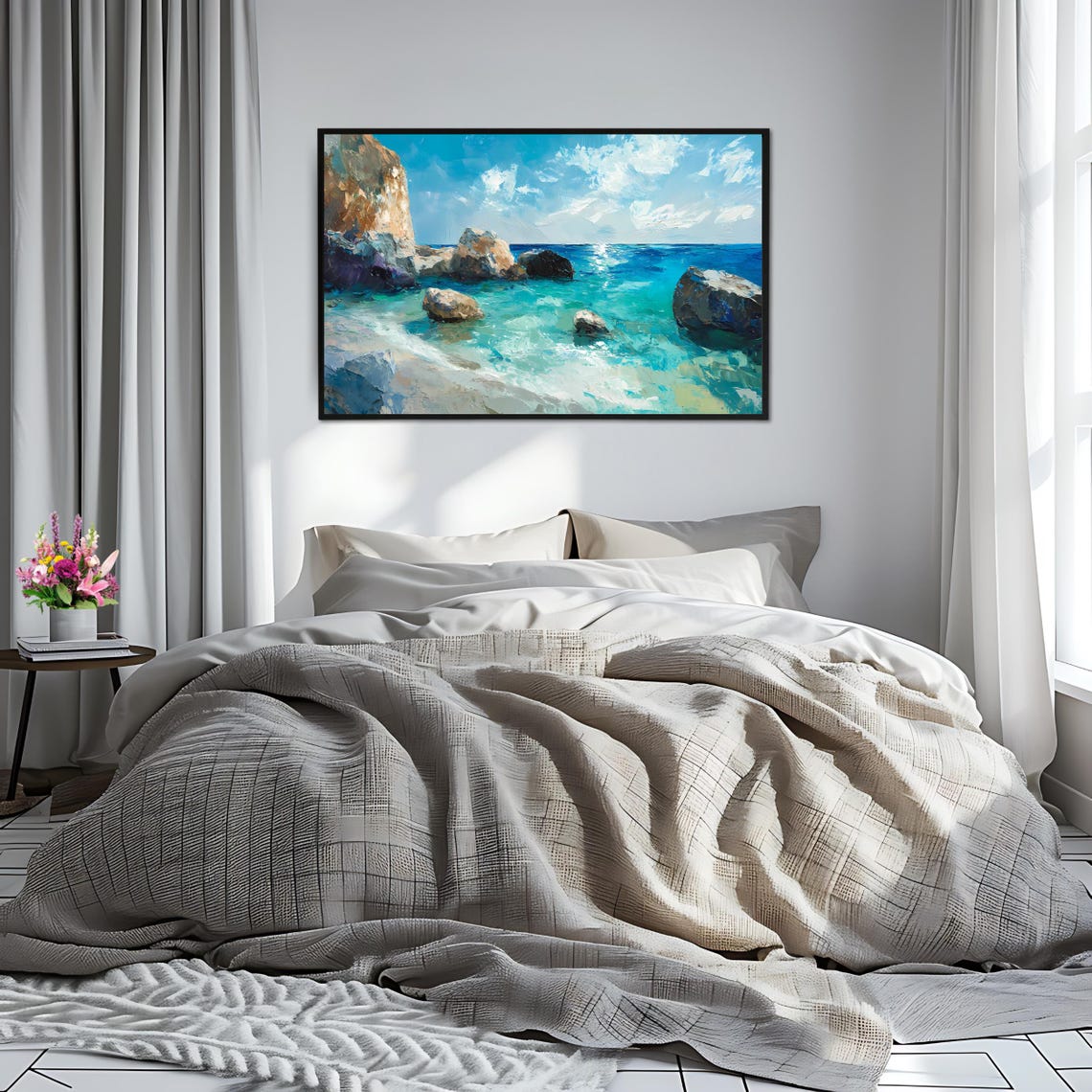 Turquoise Rocky Coastline Blue Water Beach Rocks Summer Sea Poster - Image 2