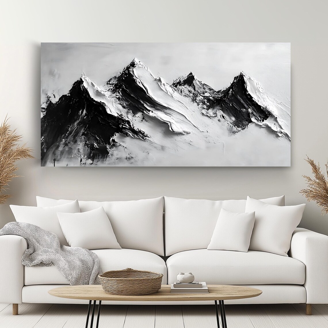 Black and White Mountain Panorama Wall Art Print - Image 2