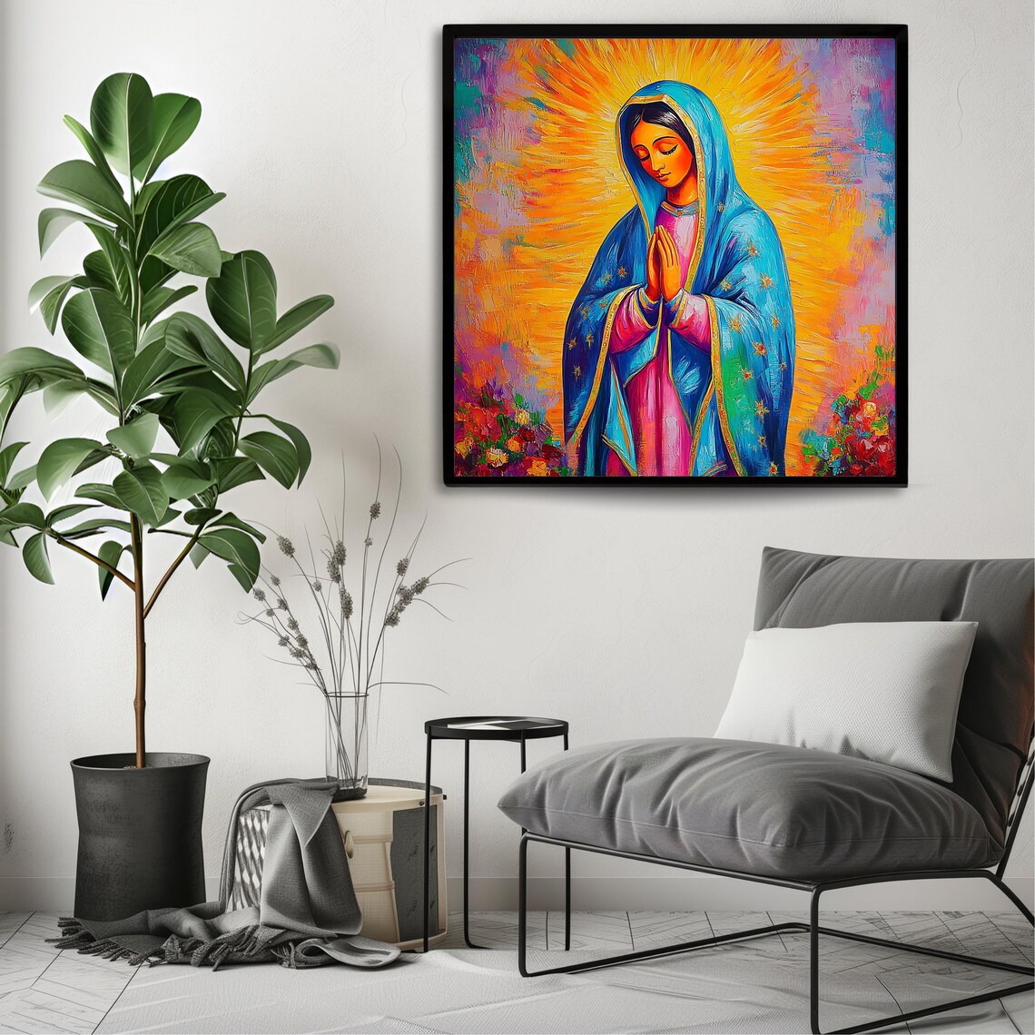 Our Lady of Guadalupe Praying Blue Mantle Catholic Religious Art Print - Image 3