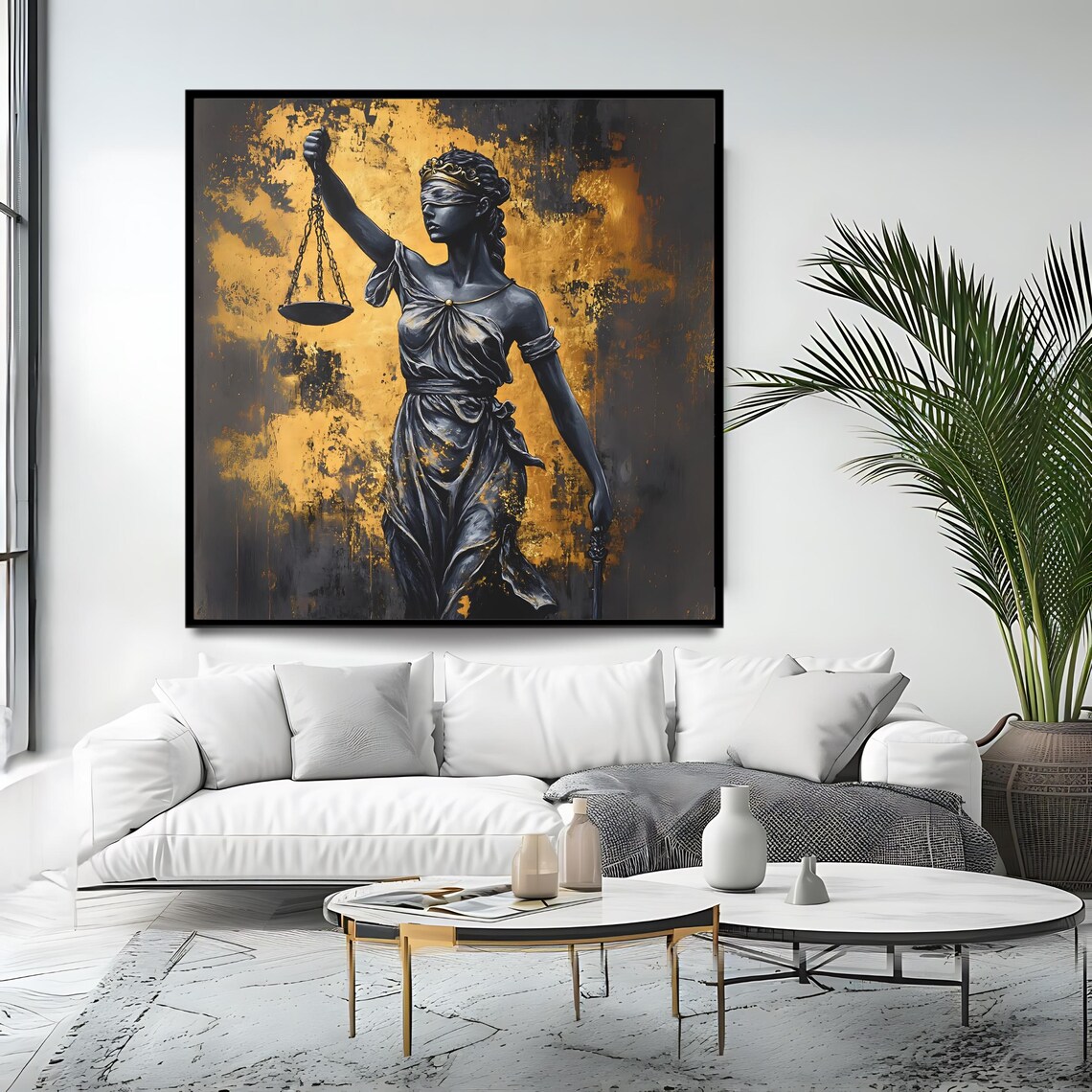 Lady Justice Black And Gold Statue Blindfold Scales Dramatic Wall Art Poster - Image 4