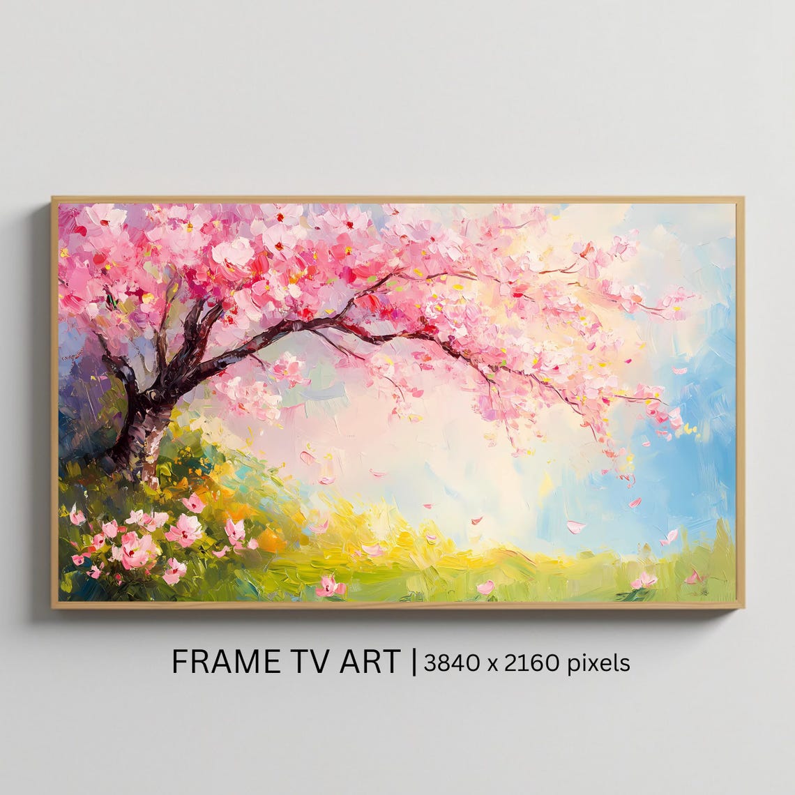 Pink Cherry Blossom Tree In Bloom Spring Meadow Floral Art Poster