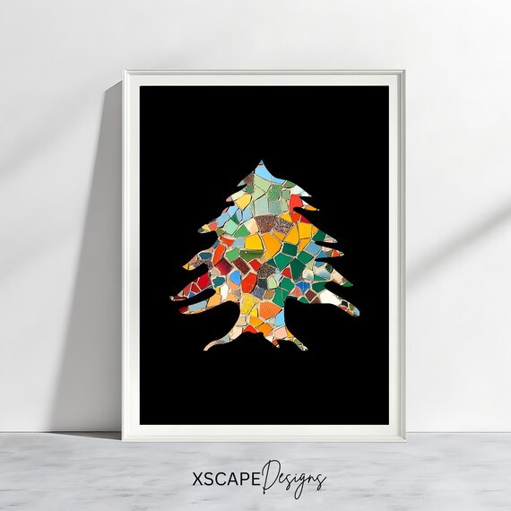 Lebanese Mosaic Cedar Tree Art Print Lebanon Wall Decor Middle Eastern Artwork Colorful Print Abstract Heritage