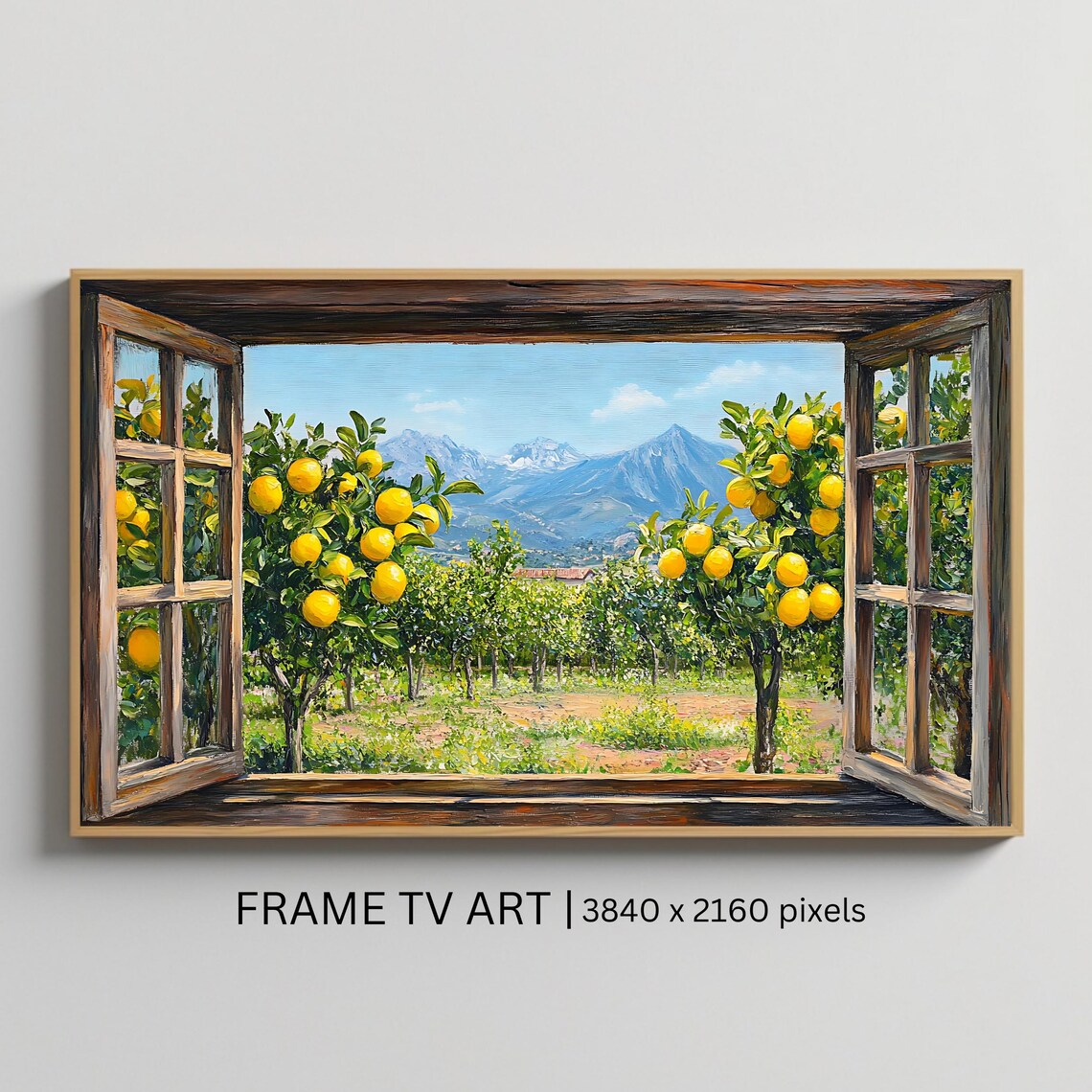 Lemon Grove Window View Art For Frame Tv Mediterranean Landscape Roku Screensaver Smart Tv Wall Art
