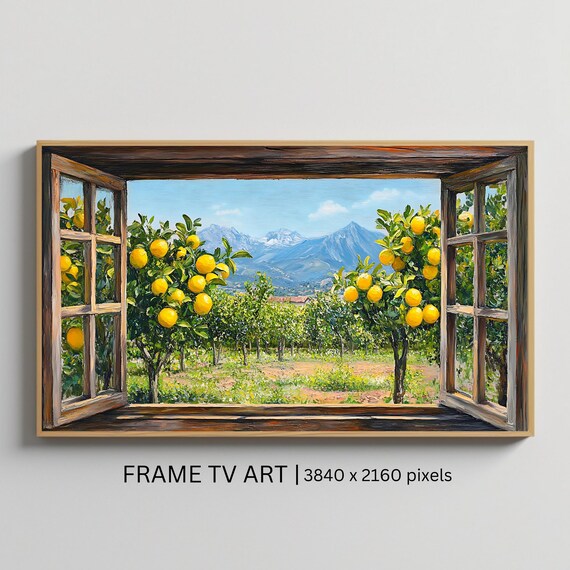 Lemon Grove Window View Art For Frame Tv Mediterranean Landscape Roku Screensaver Smart Tv Wall Art