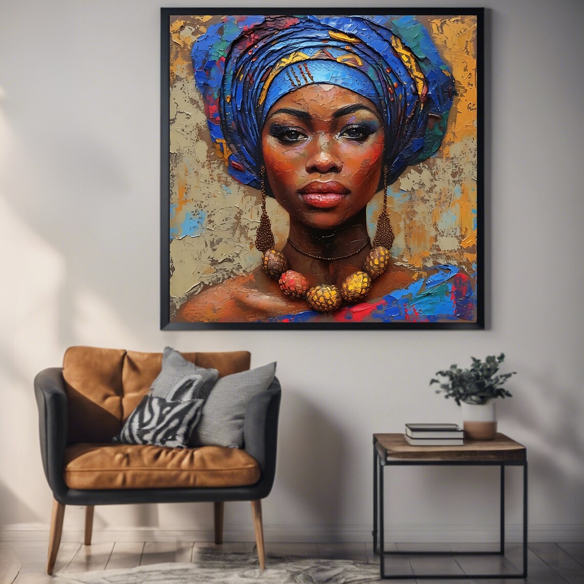 African Woman Wall Art Print Headwrap Square Artwork Poster - Image 3