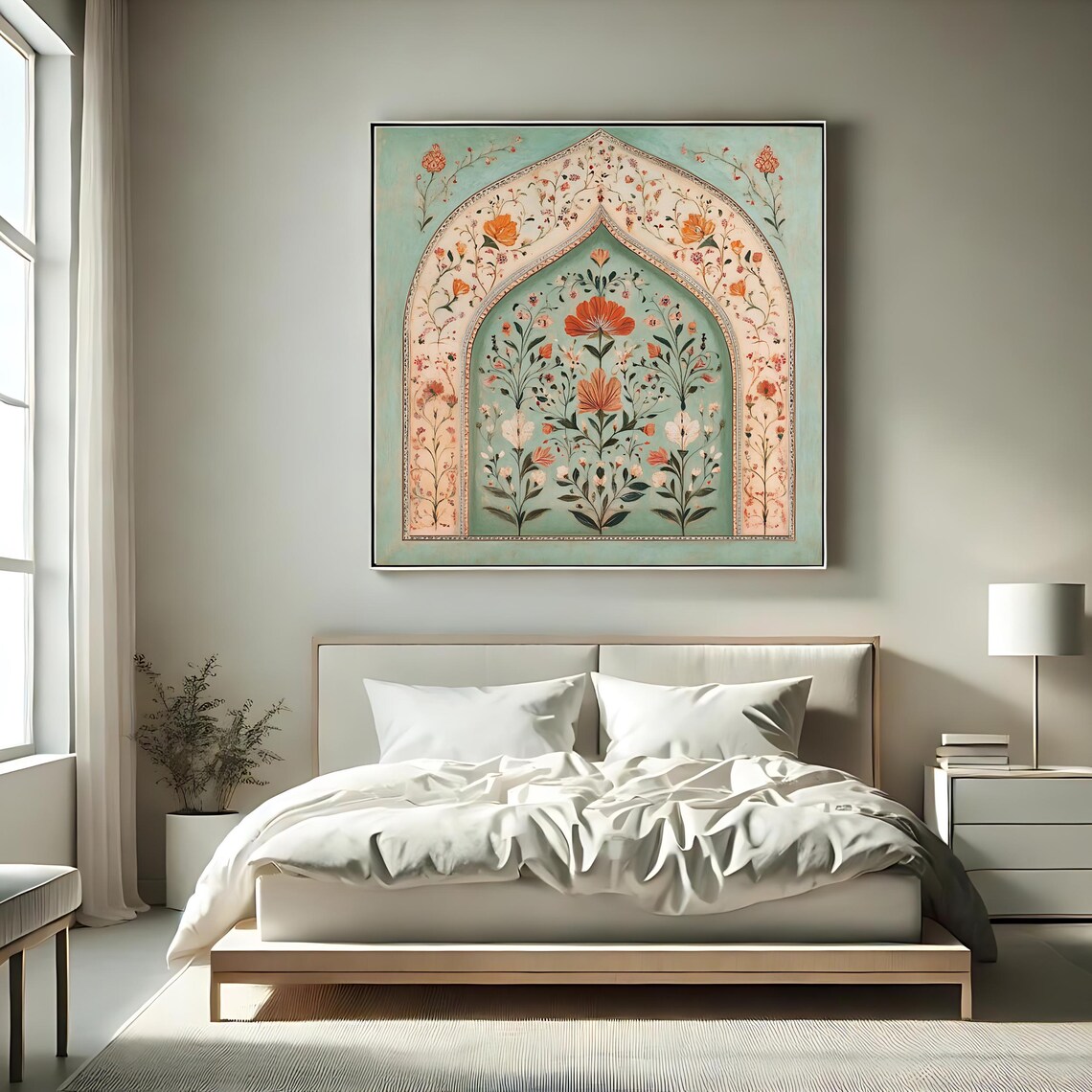 Moroccan Square Floral Arch, Elegant Boho Art Print - Image 2