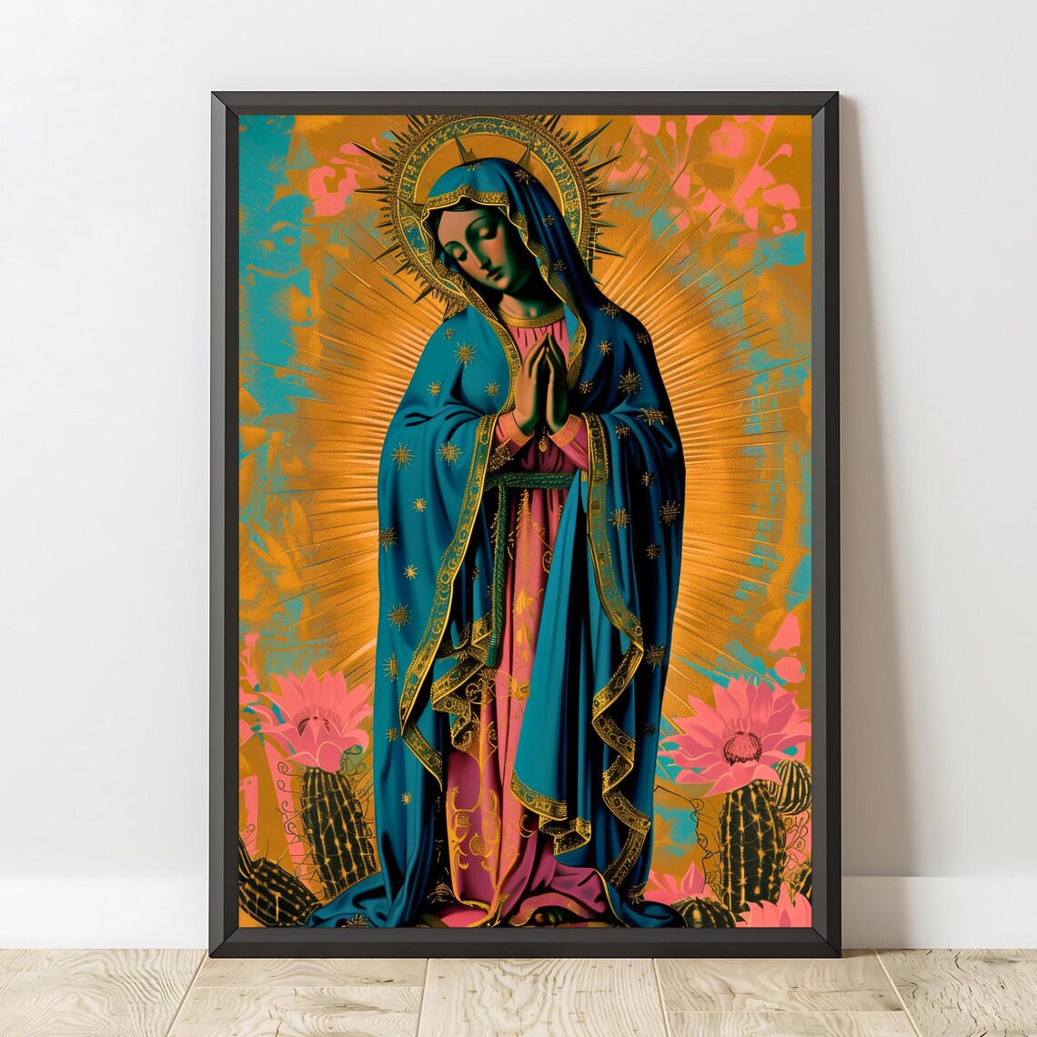 Our Lady Of Guadalupe Teal Robe Golden Halo Religious Art Poster - Image 2