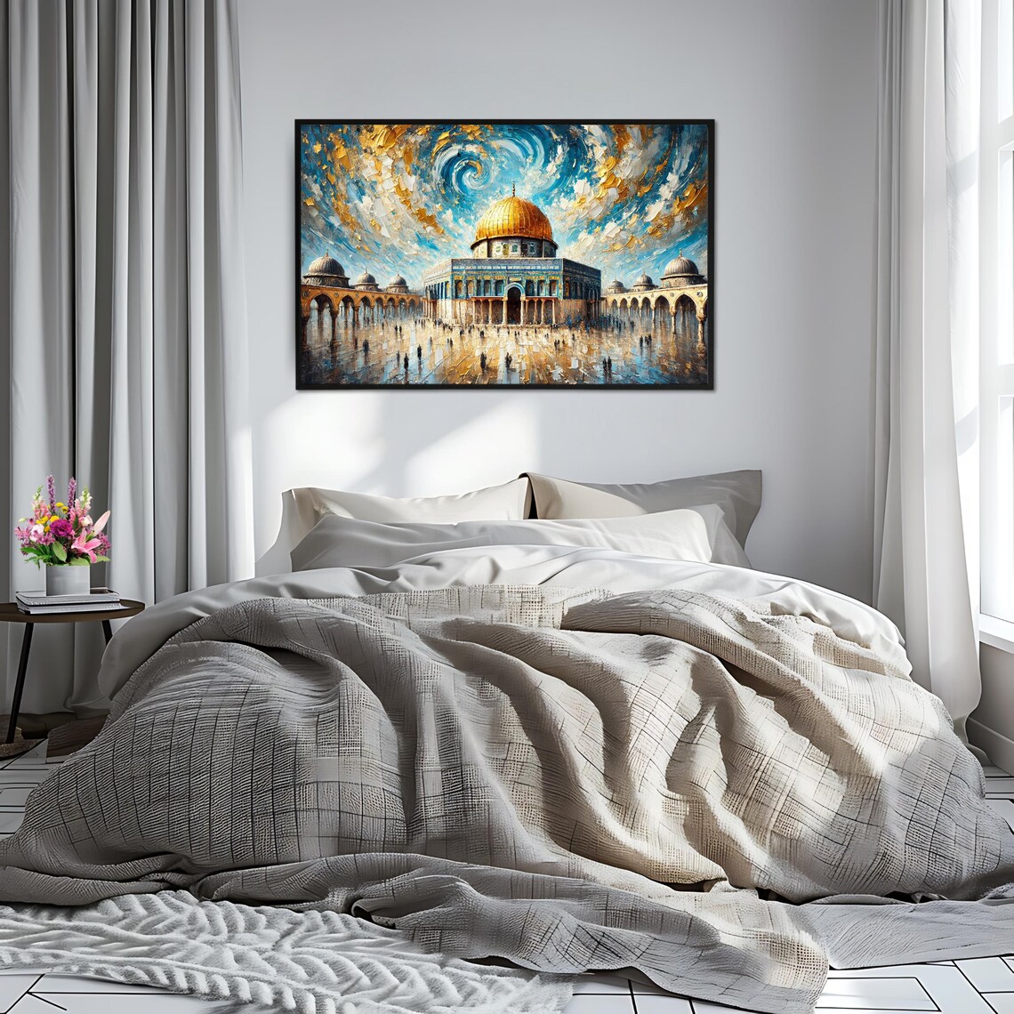 Dome Of The Rock Starry Night Swirl Blue Sky Gold Dome Poster - Image 2